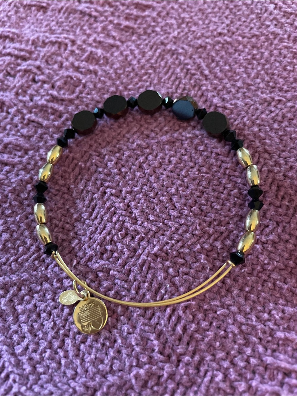 Alex and Ani Black and Gold Beaded Stretch Bracelet
